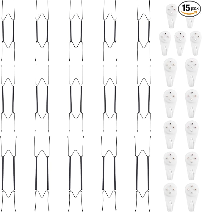 Bilillo 15 Pieces Plate Hangers for Wall - 10/12/14 Inch Invisible Plates Hanger, Stainless Steel Plate Holders with 15 Pieces Wall Hooks for 8 to 16 Inch Decorative Plates and Arts (Black)
