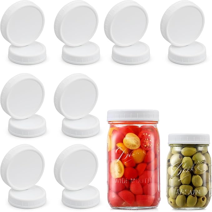 AOZITA 16-Pack Plastic Mason Jar Lids - 8 Regular Mouth and 8 Wide Mouth Jar Lids - Plastic Storage Caps for Ball, Kerr Canning Mason Jars - 100% Sealing & Dishwasher Safe & Food Grade