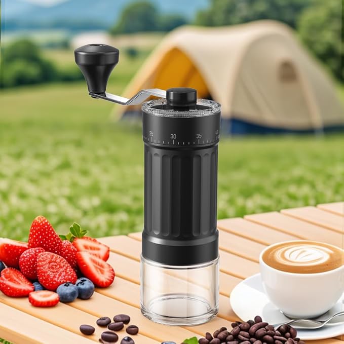 Portable Coffee Grinder Conical Burr for Espresso French Press Pour Over Double Bearing External Adjustment Capacity 25g (Ceramic Burrs)