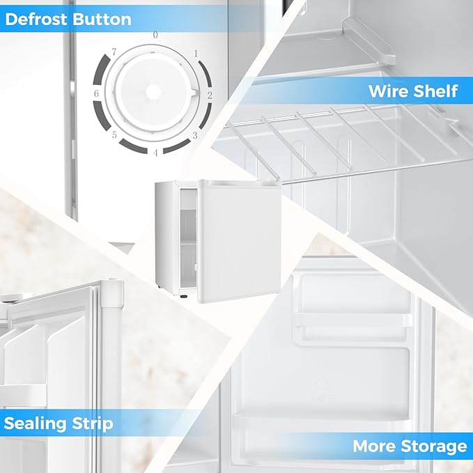 Antarctic Star Mini Fridge Compact Refrigerator with Freezer, Single Reversible Door, Dorm Fridge, Wire Shelf, Defrost Button, for Bedroom, Office, Garage, 1.7 Cu. Ft, White
