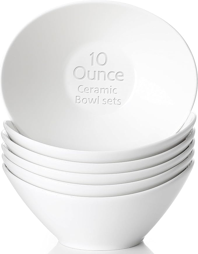 Teocera 6 Inch Ceramic Breakfast Bowls Set of 6, 10 Ounce Small Yogurt Bowls for Salad, Soup, Dessert, Microwave & Dishwasher Safe - White