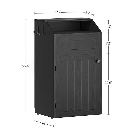 YATINEY Trash Cabinet, Freestanding Trash Can Cabinet, Wooden Recycling with Flip Door, 10 Gallon Hidden Kitchen Garbage Can for Kitchen, Living Room, Black WB01BB
