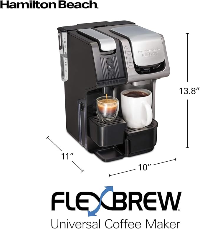 Hamilton Beach FlexBrew Trio 2-Way Coffee Maker, Compatible with K-Cup Pods or Grounds, Combo, Single Serve & Espresso Machine with 19 Bar Pump, 56 oz. Removable Reservoir, Black