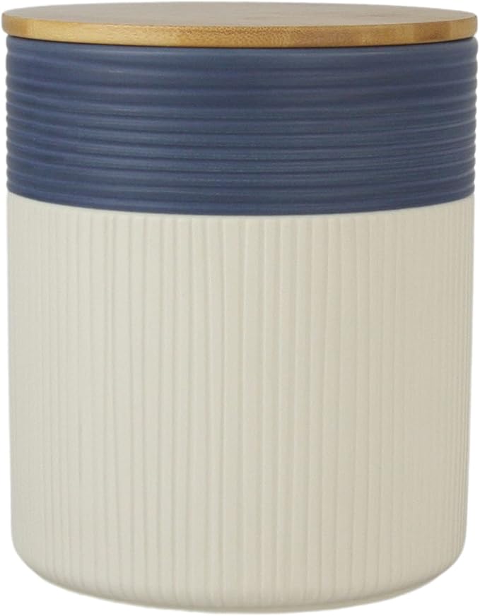 10 Strawberry Street Luca Ombre Embossed Ceramic Kitchen Canister Set, Set of 3, Matte Blue/White, Bamboo Lids