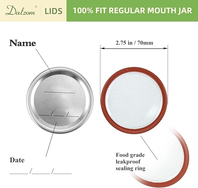 Dalzom® 72Pcs Canning Lids with 72Pcs Rings Regular Mouth, Premium Mason Jar Lids with Rings for Ball, Kerr Jars - Food Grade Material, 100% Fit & Airtight for Regular Mouth Mason Jars