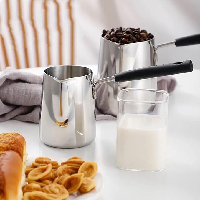 Dicunoy Milk Butter Warmer Pot, 1qt Turkish Coffee Pot with Spout, Large Stovetop Melting Boiling Cezve Ibrik Briki Greek Arabic Coffee Maker for Chocolate Heating, Camping, 18/8 Stainless Steel