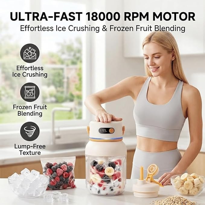 Portable Electric Juicer Cup with Zero Cord Hassle,Fresh Juice Mini Fast Portable,18000 Rpm High Speed with Digital Display&Leakproof Lid,Automatic Cleaning with Straw and Two Lids (1000ml/35.27oz)
