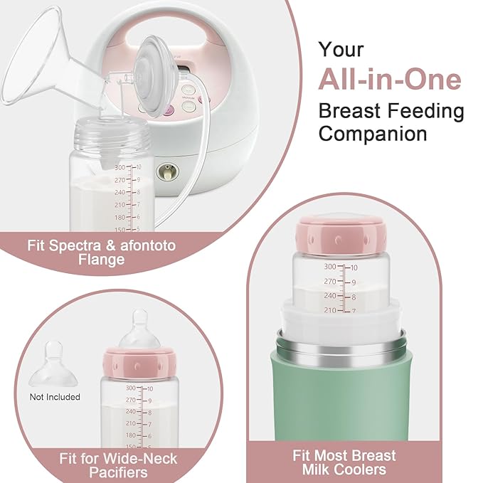 6PCS Breastmilk Storage Bottle, BPA Free Wide-Neck Spectra Bottles for Pumping, Storage Collection Baby Bottles for Fridge & Momcozy Breast Milk Cooler, Breastfeeding Bottle, 10 oz