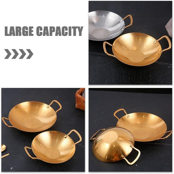 Kichvoe Stainless Steel Wok Pan,22cm Round Bottom Wok with Dual Handle Wok Frying Pan Wok Stir Fry Pan Non-stick Pan Skillet for Electric Induction Cooktops