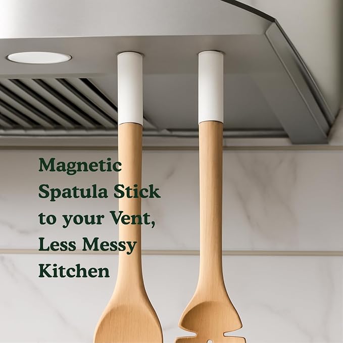 Magnetic Wooden Spatula for Cooking – 4-Piece Wood Spatula Set with No Paint & No Toxins - Wooden Cooking Utensil Sets with Dishwasher Safe & Magnetic Vent Mount – Kitchen Spatulas for Every Meal!