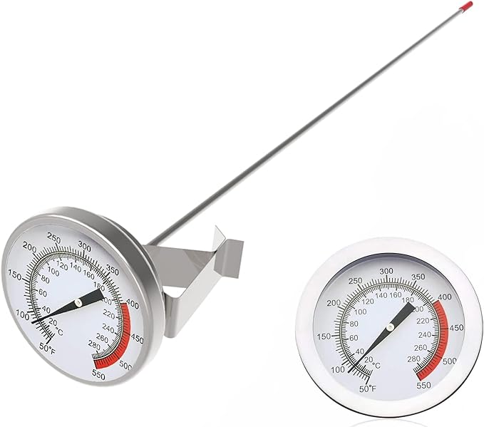 Lightbeam 16" Long Stem Deep Fry Thermometer with Pot Clip, Instant Read 2" Dial Meat BBQ Oil Turkey Thermometer Candy Thermometer for Deep Fry, Turkey, Grill, Candy & Coffee etc