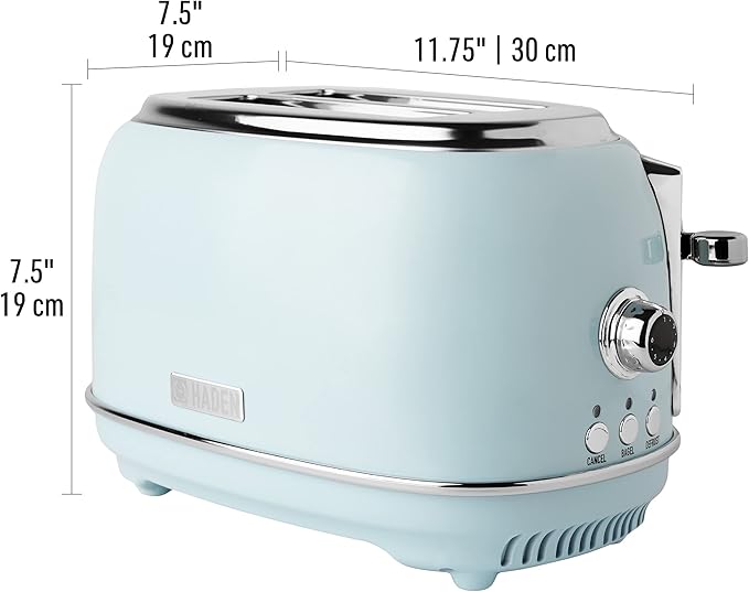Haden Heritage 2 Slice Wide Slot Stainless Steel Toaster with Adjustable Browning Control & Non-Slip Feet, Turquoise & Chrome