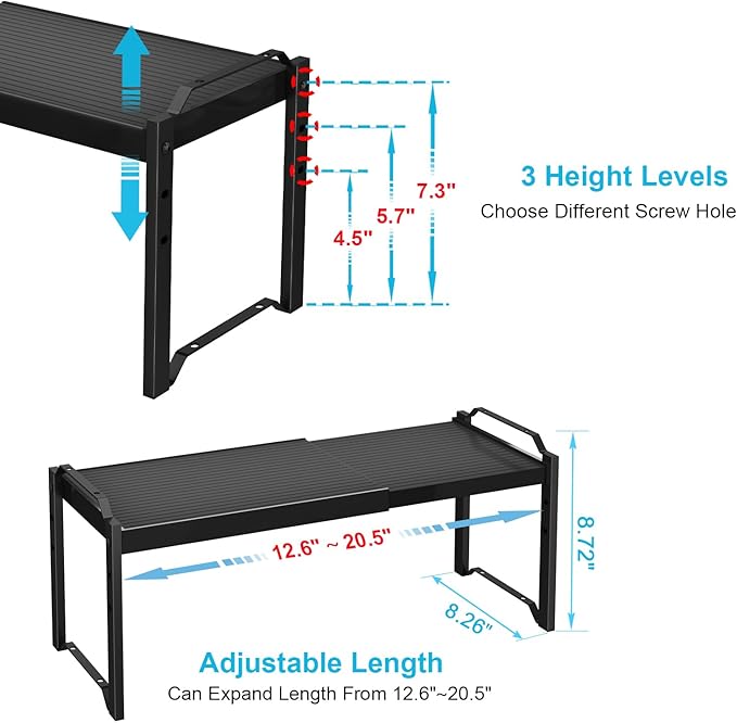 X-cosrack 2 Pack Expandable Kitchen Cabinet Shelf Organizer, Stackable Adjustable Storage Shelves for Pantry Cupboard Kitchen Counter, 20LBS Loading Capacity, Size: W*D*H=20.5 * 8.26" * 8.72"