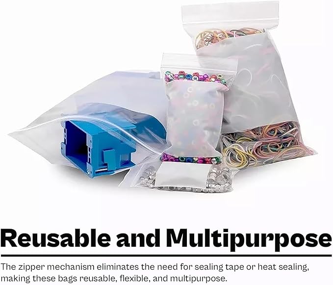 PSBM 1000 Count 4 Mil 4 Inch x 6 Inch, White Block Reclosable Poly Bags, With Write-On Block, Clear Zip Plastic Bag, Lock Seal Zipper For Packing, Storing, Organizing & Shipping Products