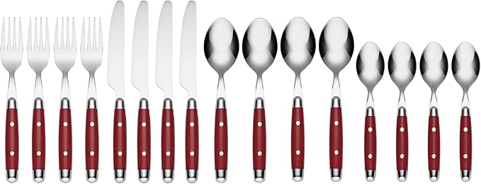 Cambridge Silverware Set, Jubilee Red 16-Piece Flatware Set, Red Thick Handles, Service For 4, Stainless Steel, Dishwasher Safe, Knives Spoons Forks, Home & Kitchen Utensils Set (Red/Silver, 16 Piece)