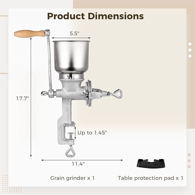 High Hopper Corn Grinder, Iron Grain Grinder Manual Coffee Grinder, Hand Grinder with Large Hopper for Barley Wheat Berries Coffee Chickpeas Pepper Dried Beans, Animals Feed Home Brewing