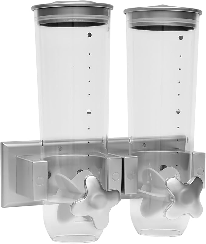 Wall-mounted Food Dispenser, 3L 2 Buckets Coffee Bean Candy Rice Dispenser, Dry Food Dispenser Cereal Dispenser Grain Storage Dispenser for Home, Kitchen, Countertop, Cutlery Rack (White)