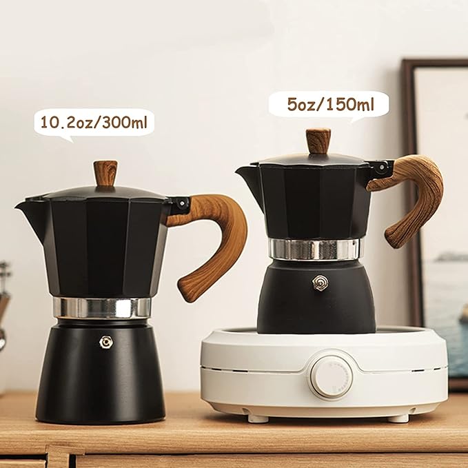 Moka Pot, Stovetop Espresso Maker Italian Coffee Maker Coffee Pot 6 cup/10 OZ Aluminium Stovetop Camping Espresso Maker Manual Cuban Coffee Percolator for Cappuccino or Latte（black）