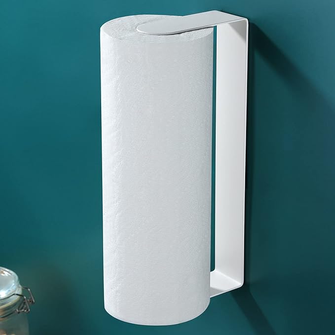 ZUNTO Paper Towel Holder Under Cabinet - Paper Towel Rack for Kitchen, Adhesive Paper Towel Holder SUS304 Stainless Steel(White)