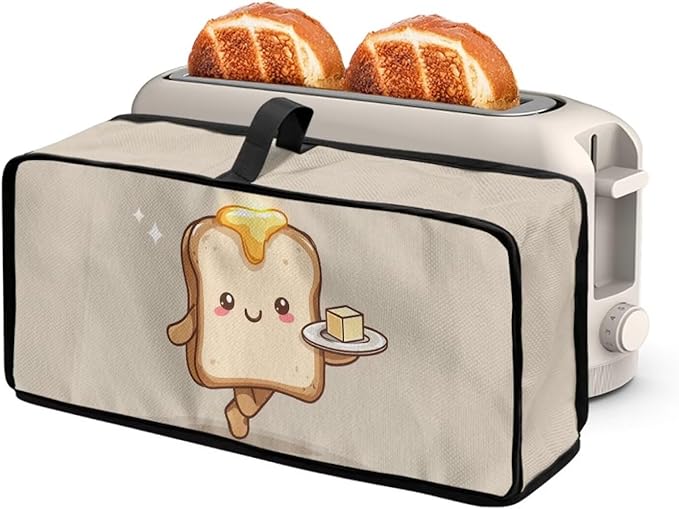 Butter Bread Print Toaster Cover with Top Handle, Dustproof 2-Slice Toaster Cover, Machine Washable Kitchen Small Appliance Protector