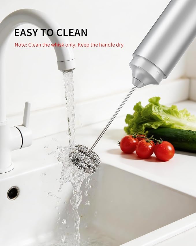 CIRCLE JOY Rechargeable Milk Frother Hanheld, Dual Coil Whisk Head Electric Coffee Frother, Portable Hand Frother Wand Drink Mixer for Matcha Lattes Cappuccino, Kitchen Gifts, Silver