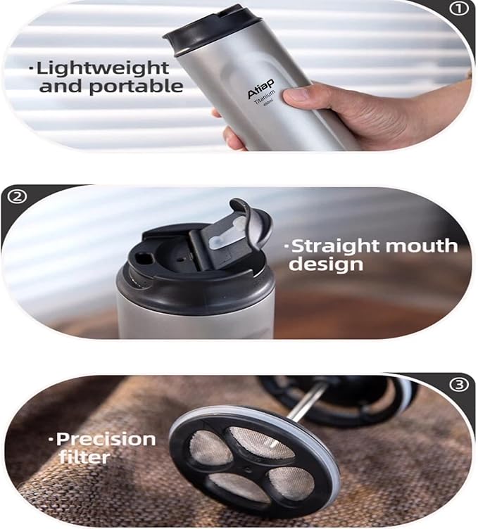 Titanium Water Bottle French Press Pot Milk Frother Coffee Cups Double Layer Thermal Insulation (sandblasted)