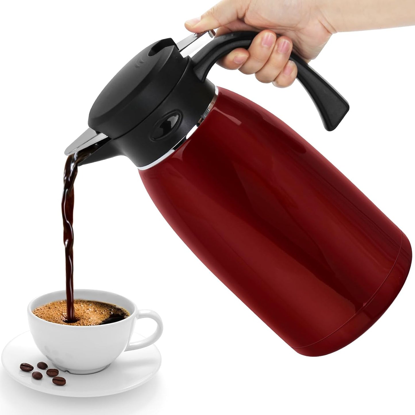 Yummy Sam 70oz Thermal Coffee Carafe, 2L Stainless Steel for Hot Drinks, Double Wall Vacuum Carafe for Hot Liquids Large Tea for Home School Office for Valentine's Day Burgundy