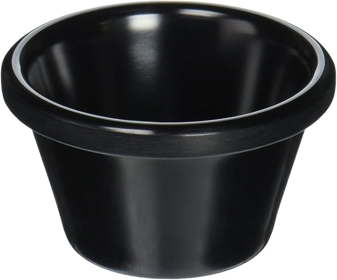Winco Commercial-Grade Plastic Ramekin / Dipping Sauce Cup, Smooth, 4 Ounce, Black (12 Pack)