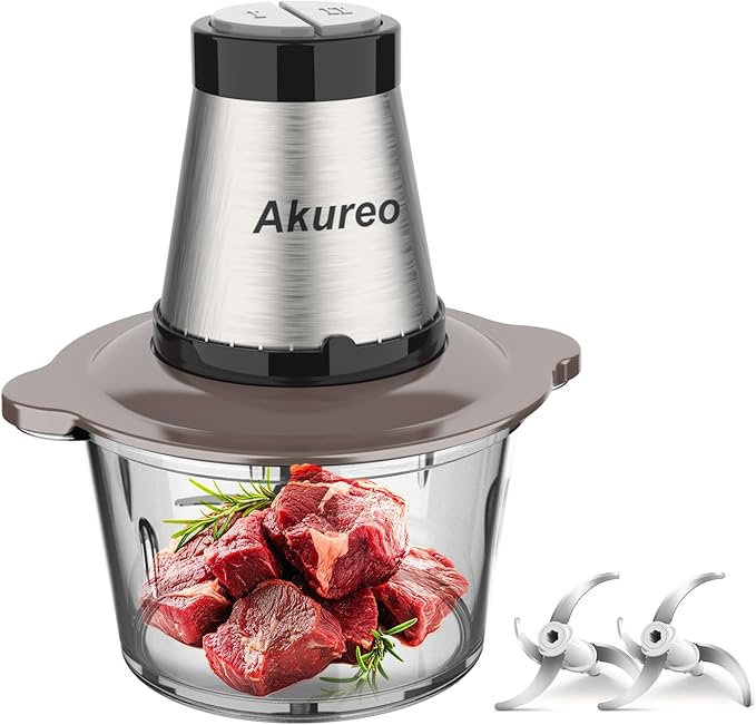 Kitchen in the Box Mini Food Processors, Electric Food Chopper with Meat Grinder & Vegetable Chopper - 2 Sets of Bi-Level Blades for Fruits/Meat/Nuts