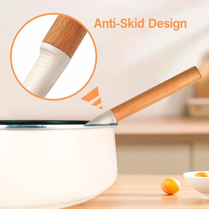 Large Silicone Kitchen Utensils Set, 6 PCS Nonstick Cooking Utensils Set with Wooden Handle, Heat Resistant and BPA Free Silicone Utensil Spatula Set for Cooking with Turner, Spoon and Ladle(White)