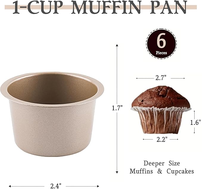 Stackable Muffin Pan Set — 6 Individual Non-Stick Muffin Cups, Modular Carbon Steel Cupcake Molds, Golden Easy-Release, Space-Saving Baking for Oven
