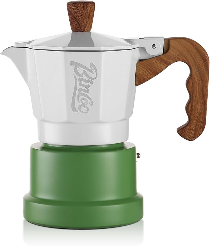 Bincoo Espresso Maker Stovetop,Camping Moka Pot 2 Cup/120ML,Stove Top Espresso Italian Coffee Maker,Easy to Use (White-green)
