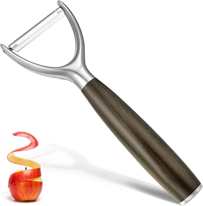 JUSEEPO Premium Vegetable Peeler, Y Type Swivel 304 Stainless Steel Blade Comfortable Solid Wood Handle, Practical gift for the home kitchen mom grandma for Veggie, Fruit, Potato(Exotic Ebony)