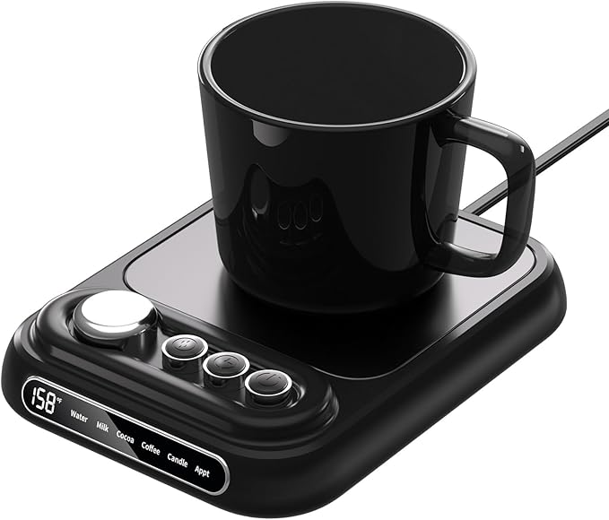 Coffee Mug Warmer with 5 Temps, Coffee Cup Warmer for Desk Faster Heat-Up & 1-10H Timer, Smart Electric Beverage Warmer with Auto Shut Off & LCD Display, Ideal Gifts for Coffee,Tea,Milk,Cocoa (NO CUP)