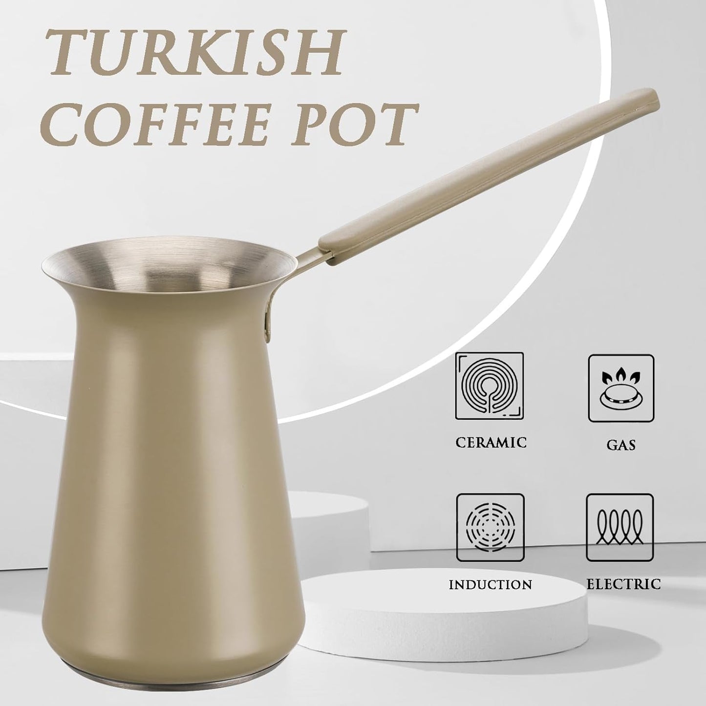 Turkish Coffee Pot - Gifts for Family &Friends,Cezve/Ibrik Coffee Pot for Stovetop,Briki Greek Turkish Pot with Heat-Resistant Rubber Handle,Milk Warming Pot,Arabic Tea Pot