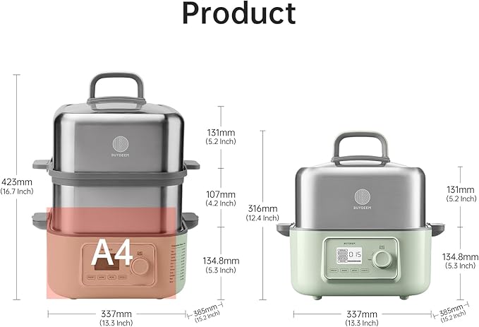 BUYDEEM G67US Electric Food Steamer for Cooking, 1 Tire Stainless Steel Steamer with Manual Mode, 1500W, 7 Quart, Green