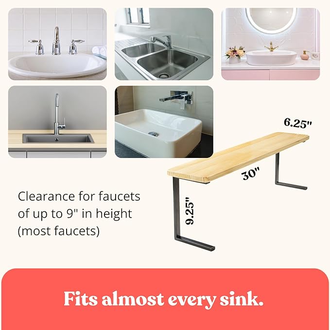 Home in Bold Over The Sink Shelf for Tall Faucet - Space-Saving Bathroom Over Faucet Kitchen Narrow Counter Over Sink Organizer, 30” L 6.25” W 9.25” H Metal Above Sink Shelf Top of Sink [Waterproof]