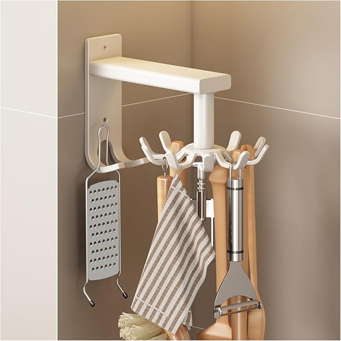 Kitchen Utensil Hanger - Retractable Spatula Rack & Spoon Holder, Wall Mount, White