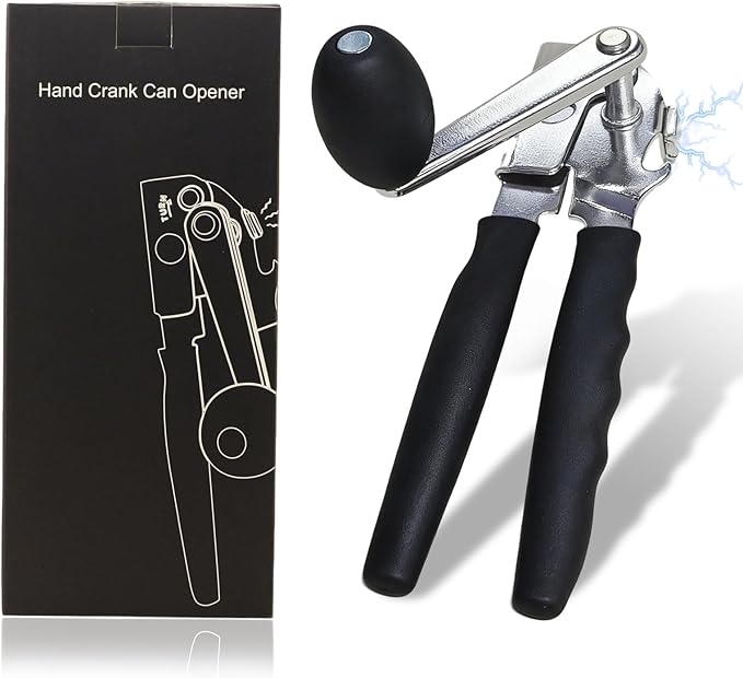 Manual Can Opener，Commercial Can openner，Can Opener Heavy Duty with Ergonomic Soft Grip Handles and Magnetic Lid Lifter for Large Cans, Seniors ，Stainless Steel, Black