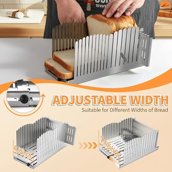 Stainless Steel Bread Slicer - Adjustable Foldable Durable Steel Space -Saving Cutting Guide Homemade Breads,Suitability for Homemade Breads, Bagel,Cakes - Kitchen Gadget, Baking Tool & Gift