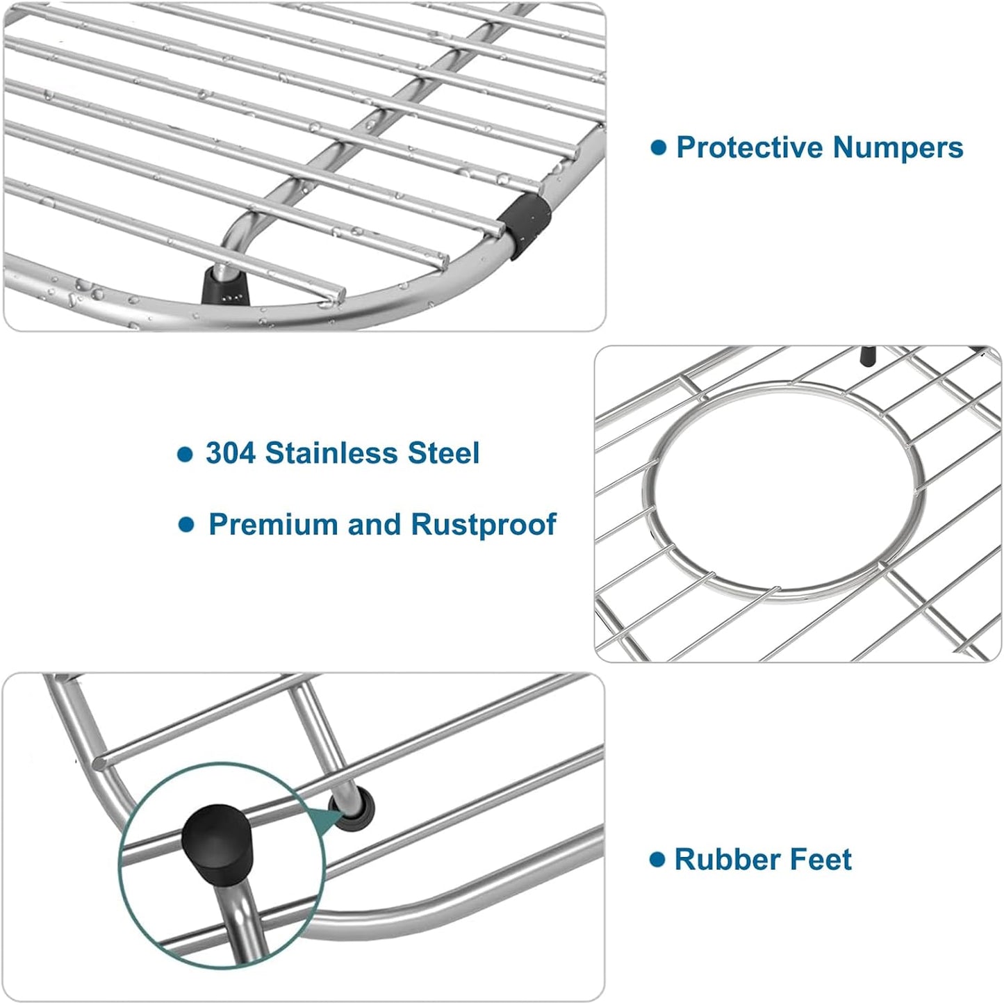 Bottom of Sink Protector Rack, Stainless Steel 13.2"x11.6" Sink Grid Dish Drying Rack Grate with Rear Drain Hole 2 Packs