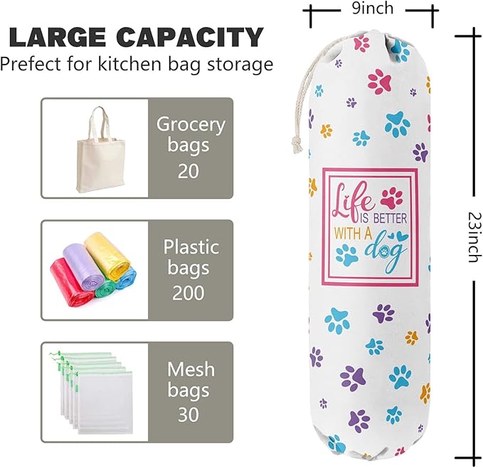 Funny Life Is Better With A Dog, Grocery Bags Holder Organizer For Shopping Bags, Wall Mount Plastic Bags Storage Container Dispensers, Gift For The Preferred Family And Friends