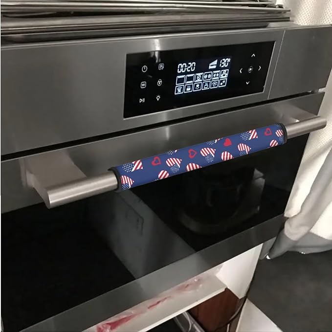 Refrigerator Door Handle Covers Set of 6 Kitchen Electrical Appliances Handle Protector 4th of July Fridge Microwave Oven Home Accessories, American Flag Heart-Shaped Blue