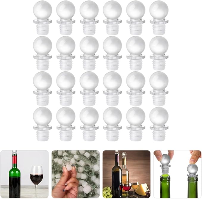 Glass Ball Bottle Stoppers 24Pcs High Polymer Dispenser Stoppers for Perfume and Wine Bottles Portable Sealed Caps for Home Kitchen Use