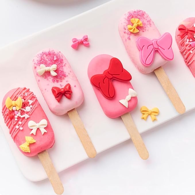 Puyeipt 4 Pcs Bow Silicone Mold, Mini Bows Fondant Molds, Chocolate Candy Silicone Molds for Cupcake Topper, Cake Pop Decoration and Clay Craft Making
