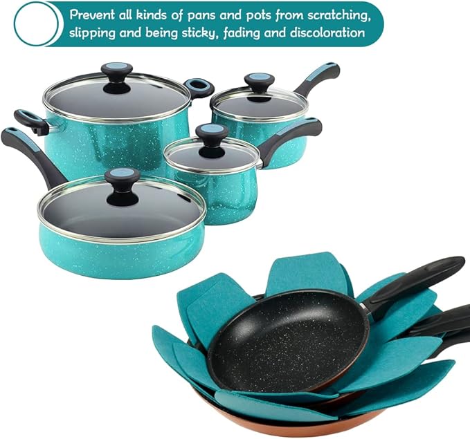 BYKITCHEN Pot Pan Protectors, Larger & Thicker Felt Pan Separators Pads, Set of 6 and 3 Different Sizes, Pot Protectors for Stacking and Protecting Your Cookware