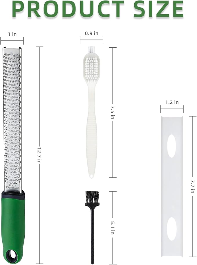 Koythin Zester, Lemon Zester & Cheese Grater with Brush, Heavy Duty Kitchen Tool for Zesting Citrus, Parmesan Cheese, Chocolate, Ginger, Fruits, Stainless Steel with Handle and Cover (Green)