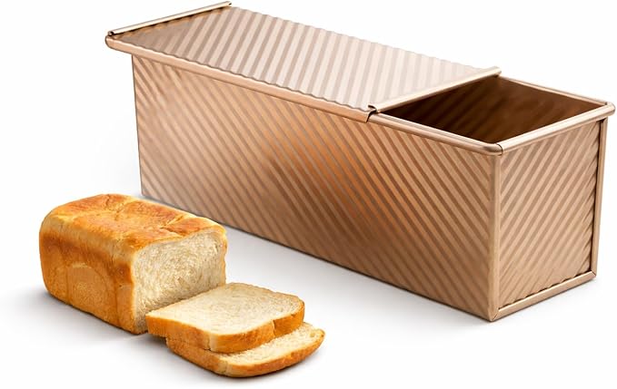 Bread Pan, 13 * 5inch Aluminized Steel Non-Stick Rectangle Pullman Loaf Pan with Lid, Long Sourdough Bread Loaf Pan for Homemade, Deep Bread Tin with Dough Scraper Cutter