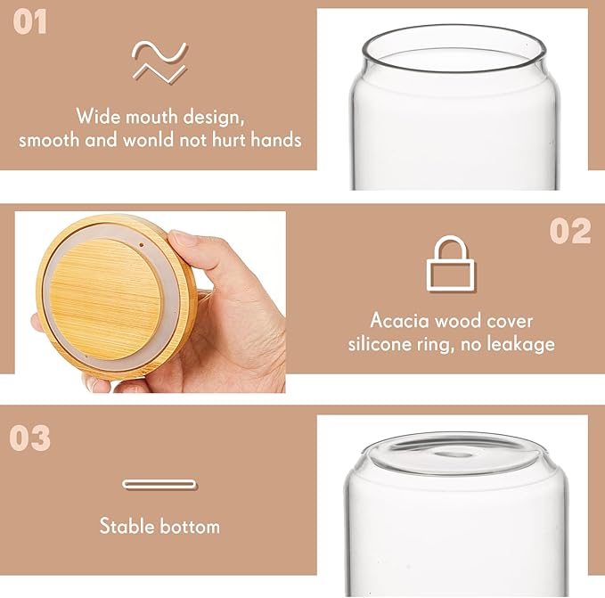 Irenare 1 Pack Glass Containers Canister Set, 17 oz Food Storage Spice Jars with Airtight Lids, Clear Kitchen Containers for Coffee Sugar Tea Beans Nuts Candy Pantry Organization (Bamboo)