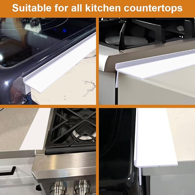 KindGa Foldable Stove Gap Filler Kitchen Counter Range Guards 25inch,Silicone Stove Gap Covers Electric Stoves Gap Filler Oven Side Sealing Strip Between Countertop and Stovetop Pack 2 (White)